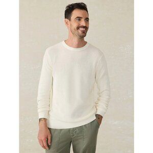 Faherty Sunwashed Crewneck Sweater in White Shell 100% Cotton Size Medium